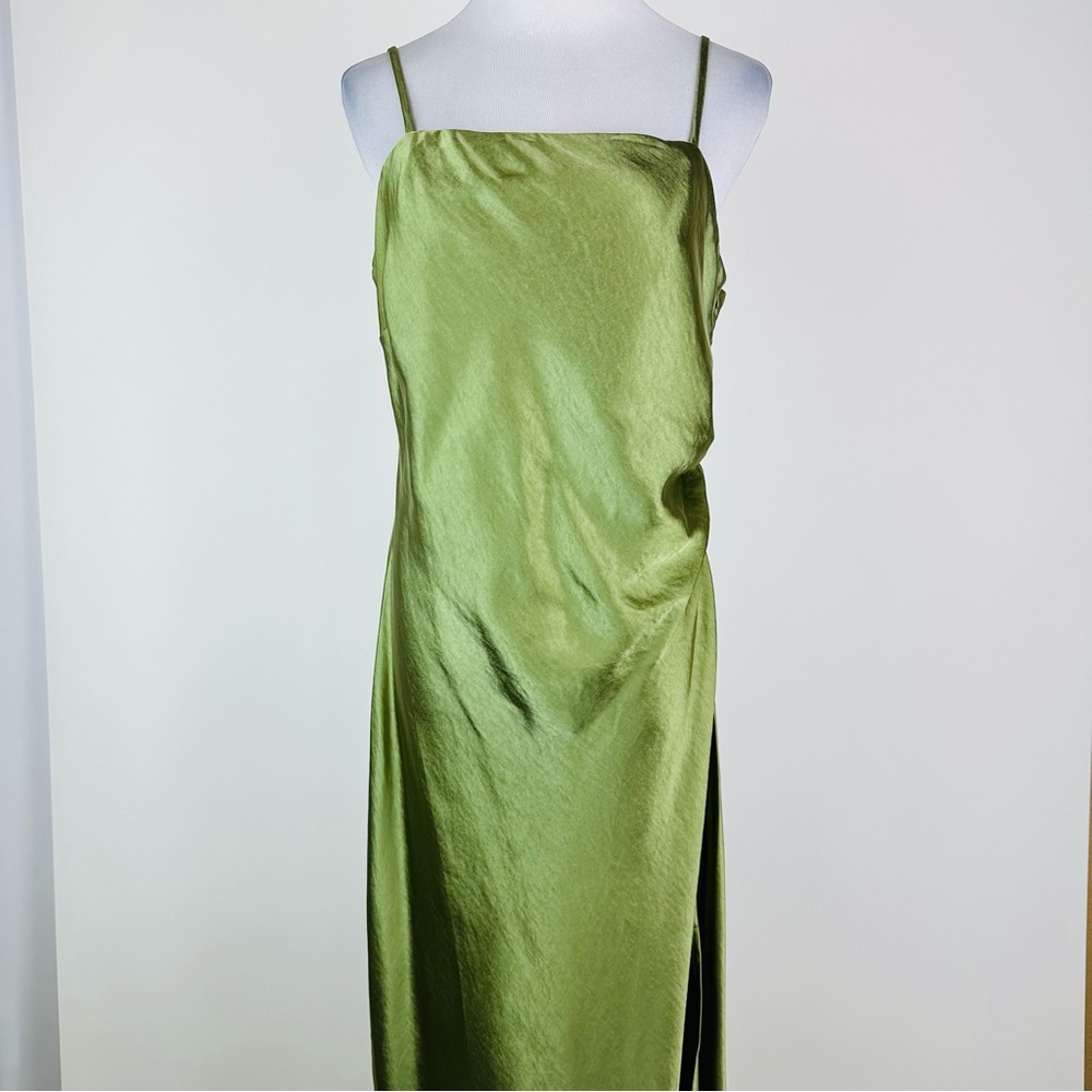 Dress Forum Green Satin Side Slit Midi Dress Size Medium